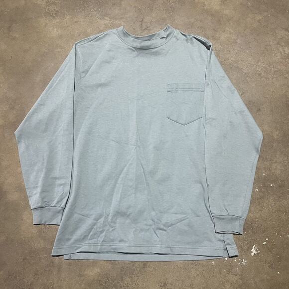 Vintage 90s Lands End Turquoise Long Sleeve Pocket T-Shirt - Picture 1 of 3